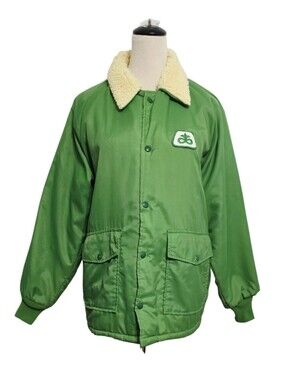 Vintage Pioneer Seed Chore Coat Upstream Sherpa Lined Green Made USA Farm Jacket